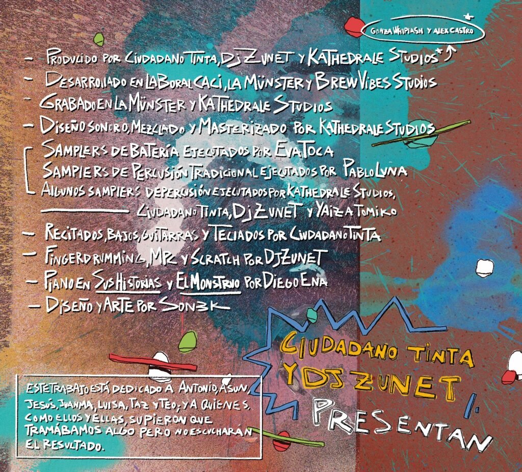 Pagina de creditos del disco Palabra de Funk, rotulada a mano