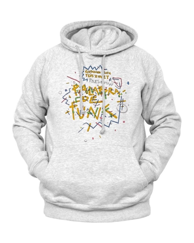 Sudadera con capucha gris con el diseno de Palabra de Funk estampado en el pecho