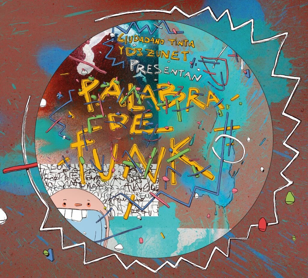 Digipack de Palabra de Funk abierto, con el troquel circular y el titulo pintado a mano